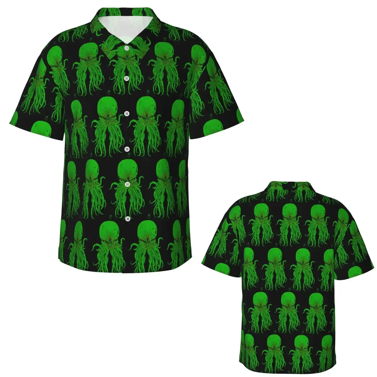Cthulhu Octopus Sea Monster Vintage Hawaiian Shirts Funny Men Short Sleeve Shirt for Summer Beach Men's Lapel Tops