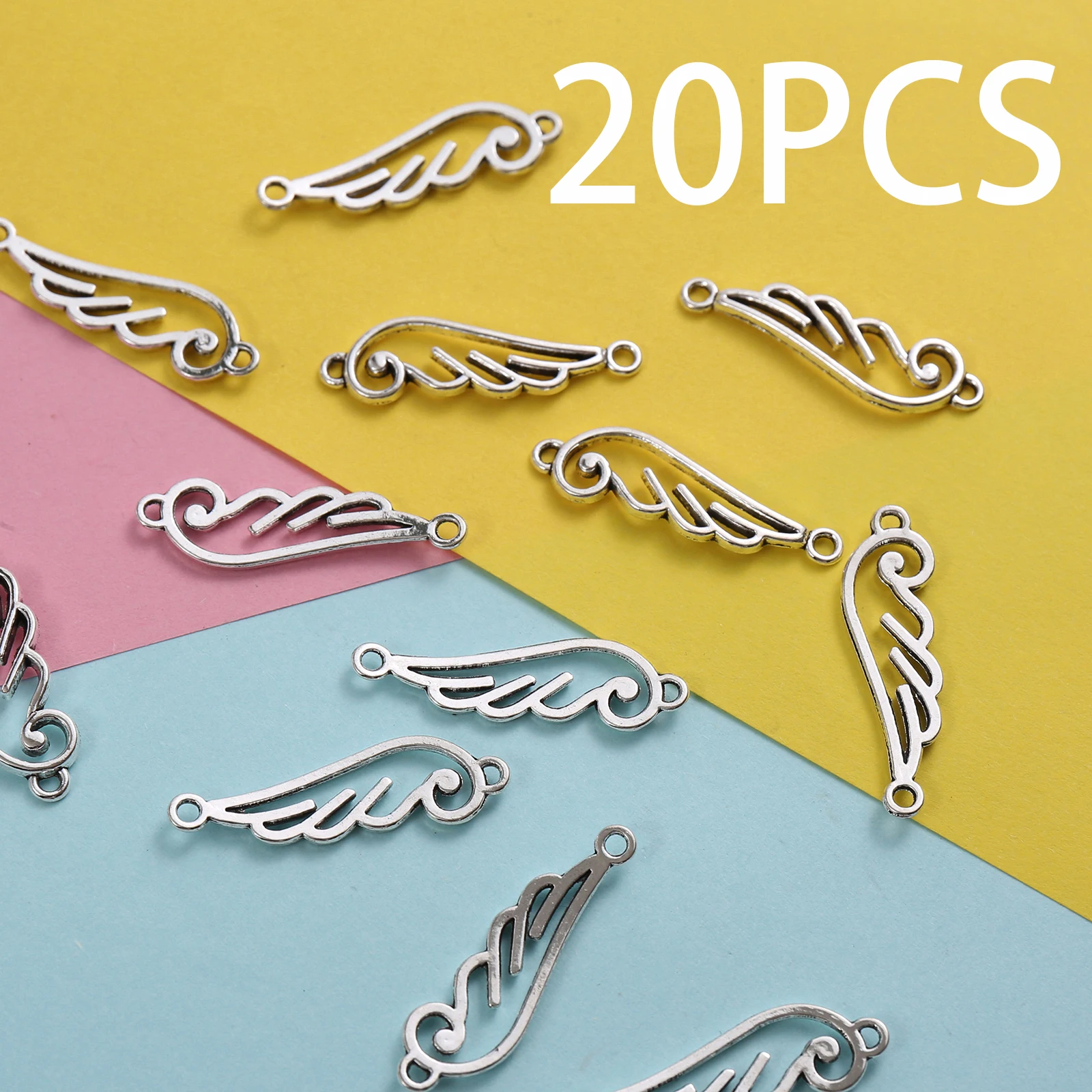 20 Hollow Feather Wing Pendants with Double Holes, Wavy Angel Wing Double-Sided Hanging Ring Accessories, Suitable for DIY Bracelets, Necklaces, Earrings, and Handmade Beaded Connectors