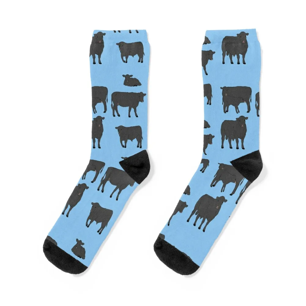 

Angus Cattle Pattern Blue Socks cool Crossfit Stockings man Thermal man winter Boy Socks Women's