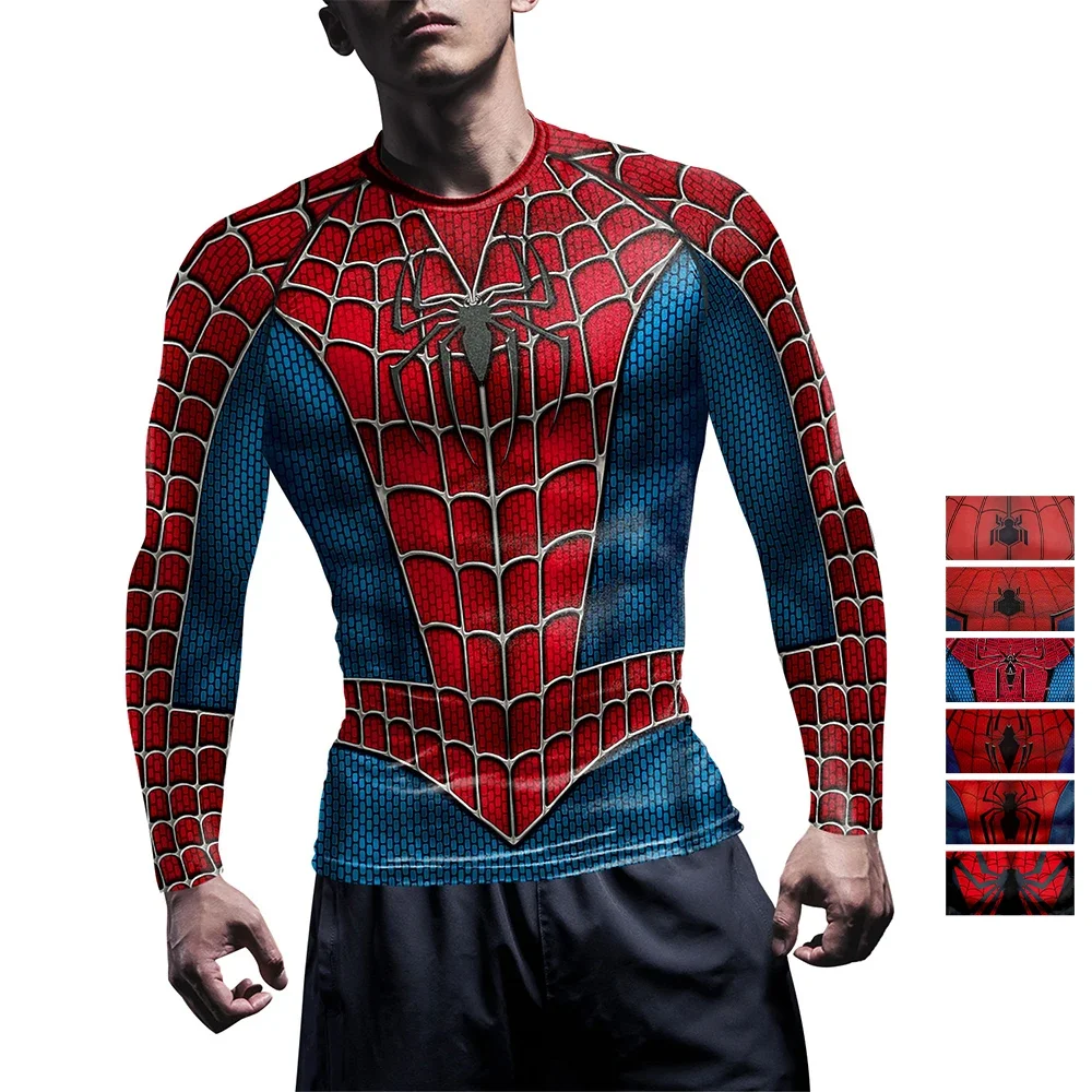 Spider Print T-Shirt Men Compression Tees Cosplay Comics Superhero Costumes Tops Tight Gym Streetwear Man Fitness Sports Shirts