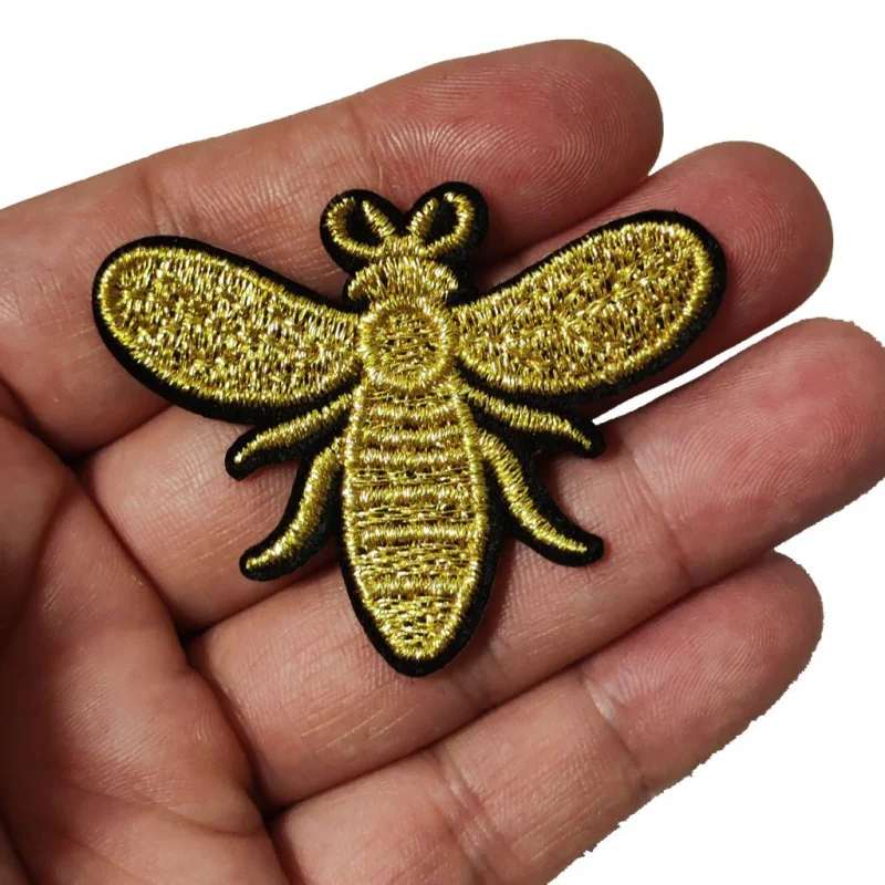 3D GOLD THREAD BEE BADGE Embroidery iron on Litter BEE patch Decoration Accessories Embroidered patch for clothing for T-shirt