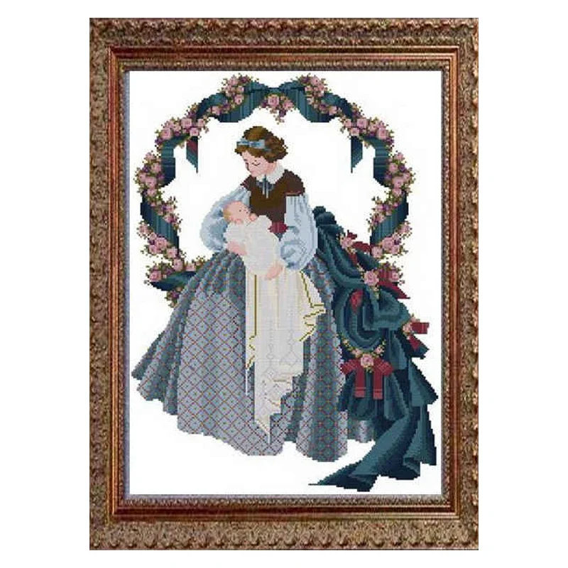 Amishop Top Quality Counted Cross Stitch Kit Sweet Dreams Baby Birth Angel Mother And Son Needlework Home Decoration M025