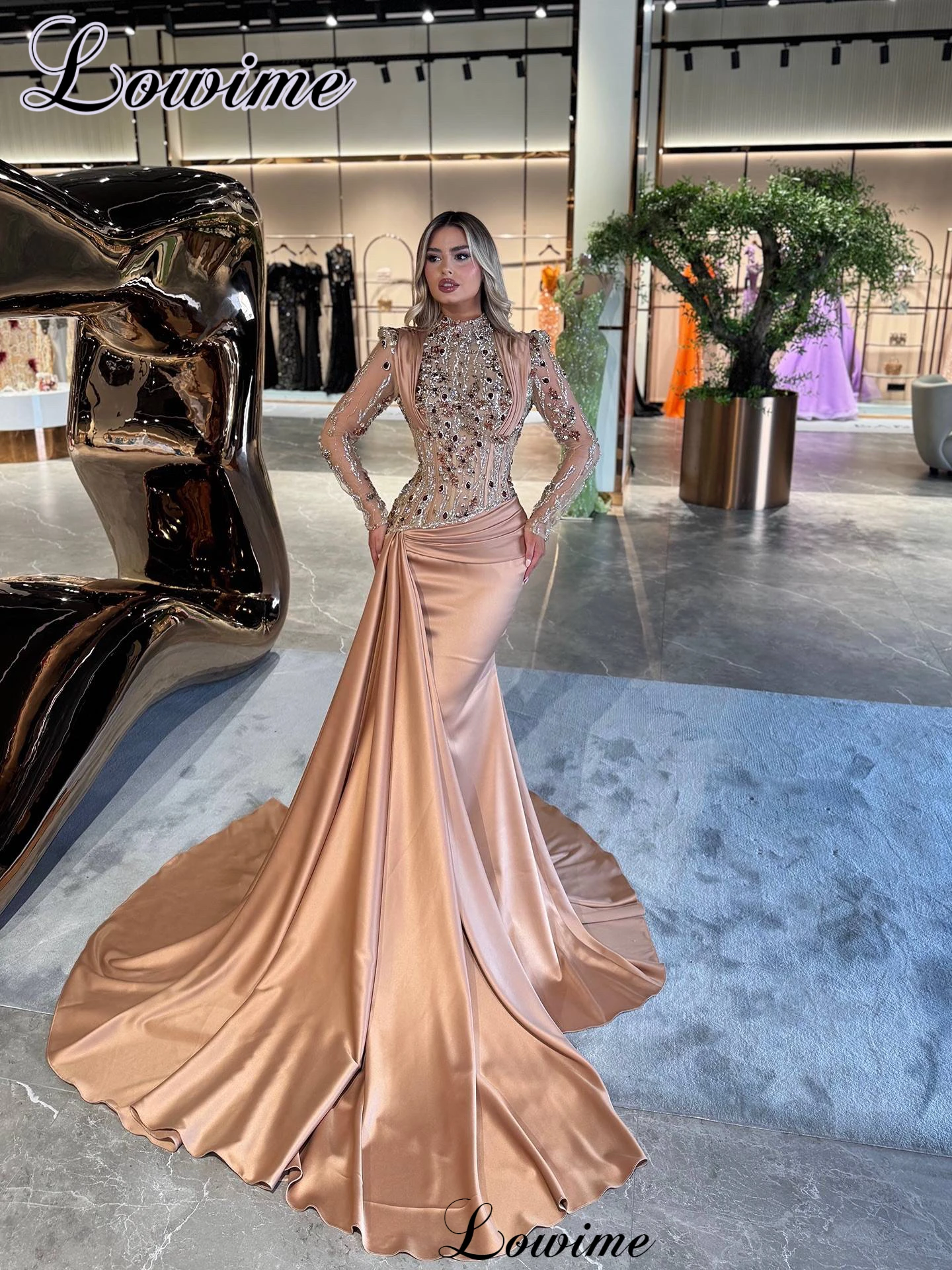 New Vintage Evening Dresses With Long Sleeves Beaded Mermaid Celebrity Dresses Wedding Party Gowns Robes De Soirée Customized