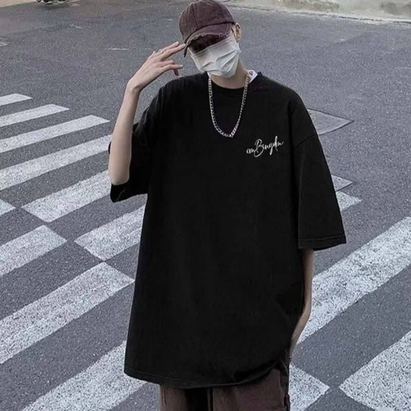 M-8XL Summer Men Oversized T-shirt Korean Casual Loose Style Letter Star Signature Print T-shirt Suitable for Both Men and Women image 5