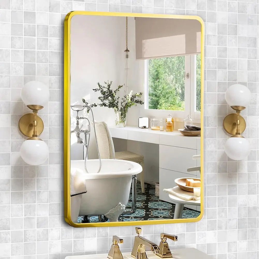 20x31 Inch Recessed or Surface Mount Medicine Cabinet Mirror Aluminum Metal Framed Bathroom Mirror Medicine Cabinet Cabinet Gold