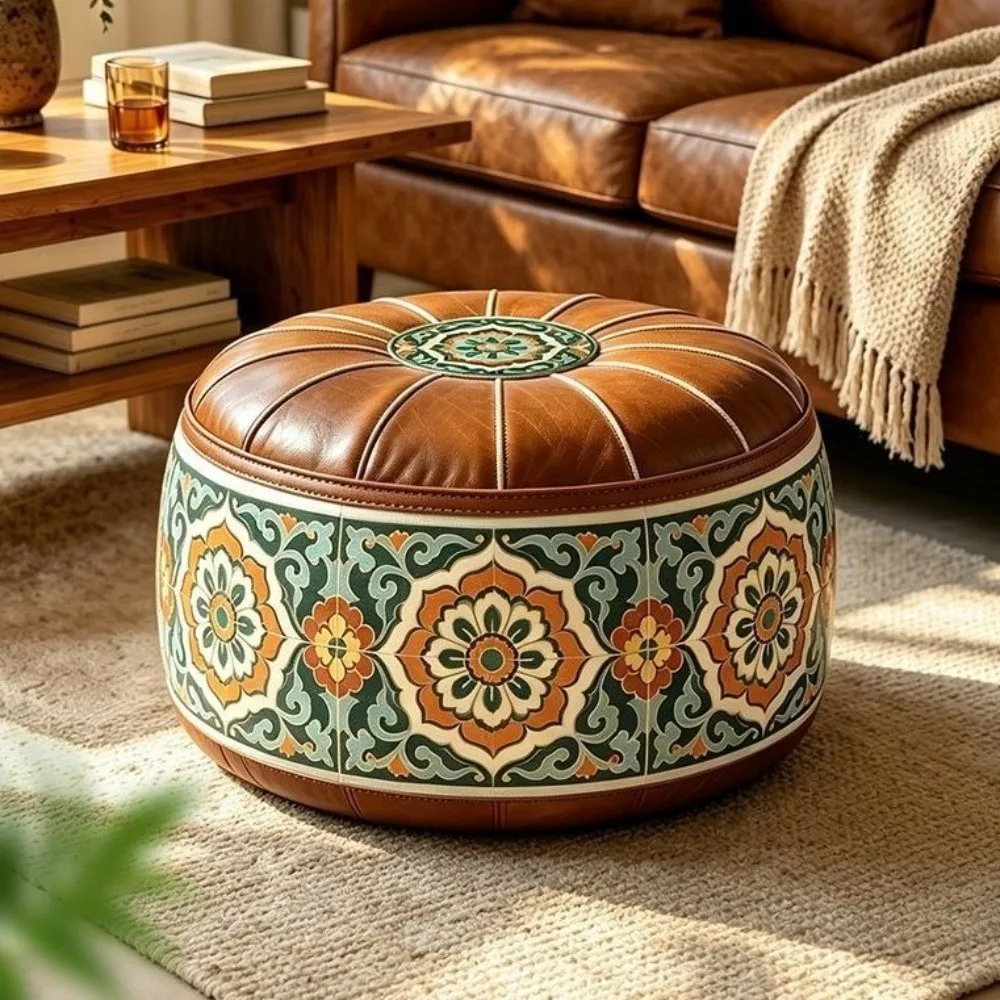 Multipurpose Boho Style Sofa Stool Cover PU Leather Unstuffed Storage Ottoman Foldable Waterproof Pouf Cover Bedroom