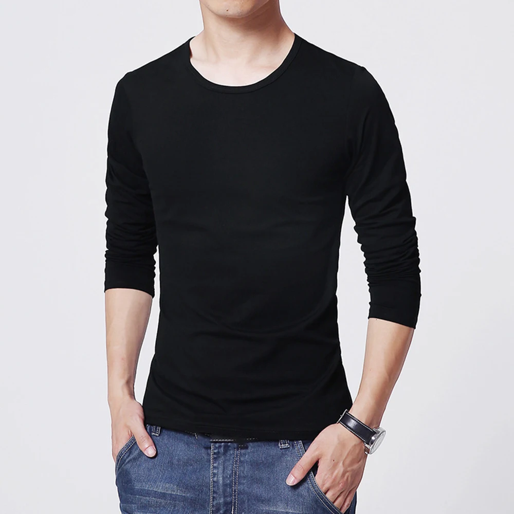 Men's Crew Neck Long Sleeve T-Shirts Solid Color Casual Slim Fit T-shirt Fitness Sport Tops Undershirts Men Clothing