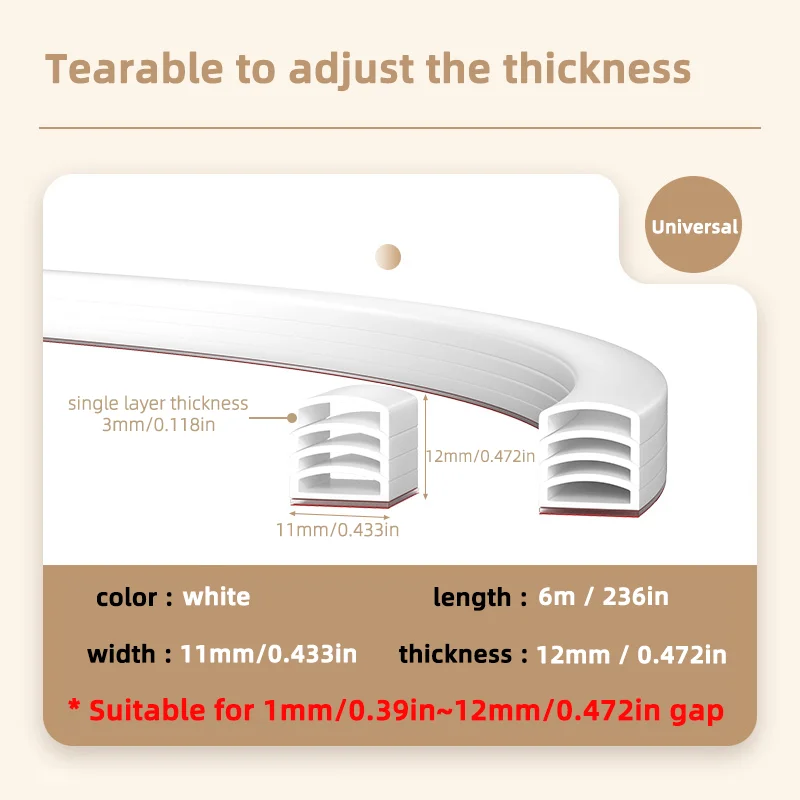 6m Long, Door and Window Door Seam Soundproof and Anti-Collision Seal Strip, Porous Soundproof Design, Coldproof, Warm, Soundpro