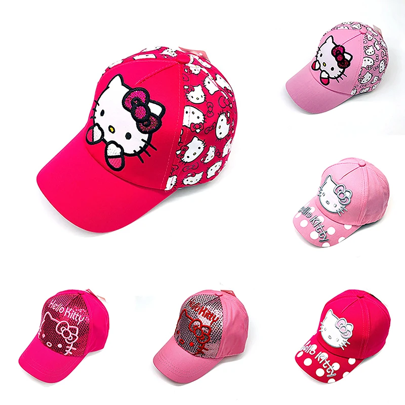 Cute Hello Kitty Girls Baseball Cap 2024 Spring Autumn Baby Cartoon Hats Children\'s Sun Caps Kids Outdoor Hat Bonnets Beach Hats