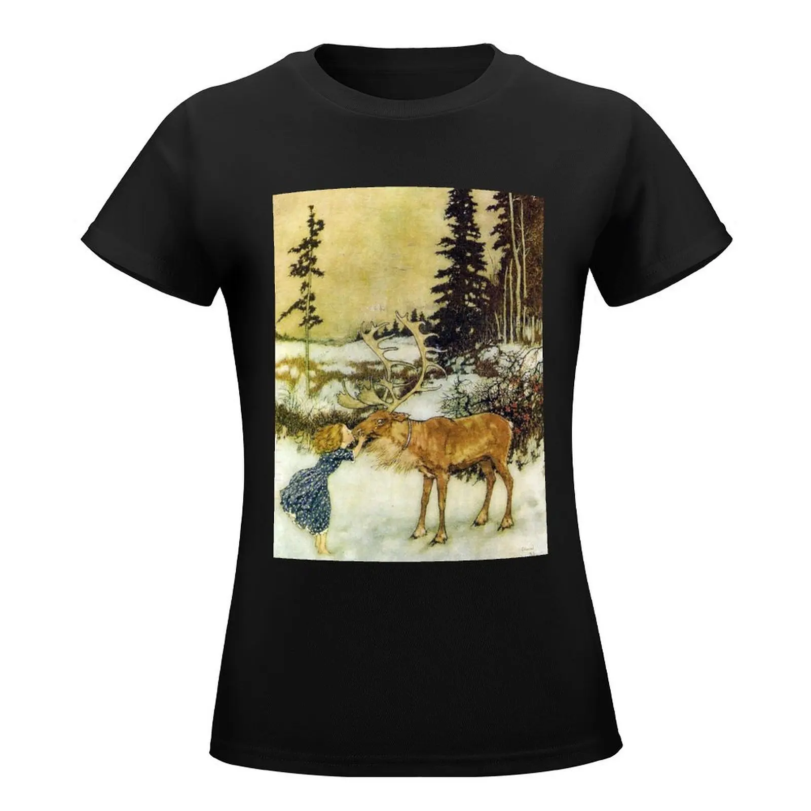 Gerda and the Reindeer - Edmund Dulac T-Shirt oversized plain customizeds Summer Women's clothing