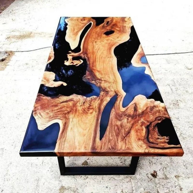custom.Luxury Customized Epoxy Resin Rive Rectangular Dining Table Set Handmade Wooden Table Kitchen & Living Room
