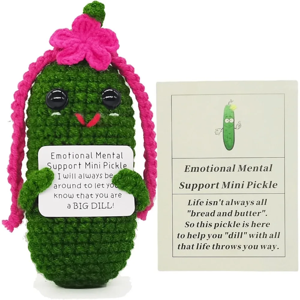 

Funny Crochet Pickles 1 Pcs with Affirmations Cards for Inspirational Novelty Good Luck Gift and Party Decorations