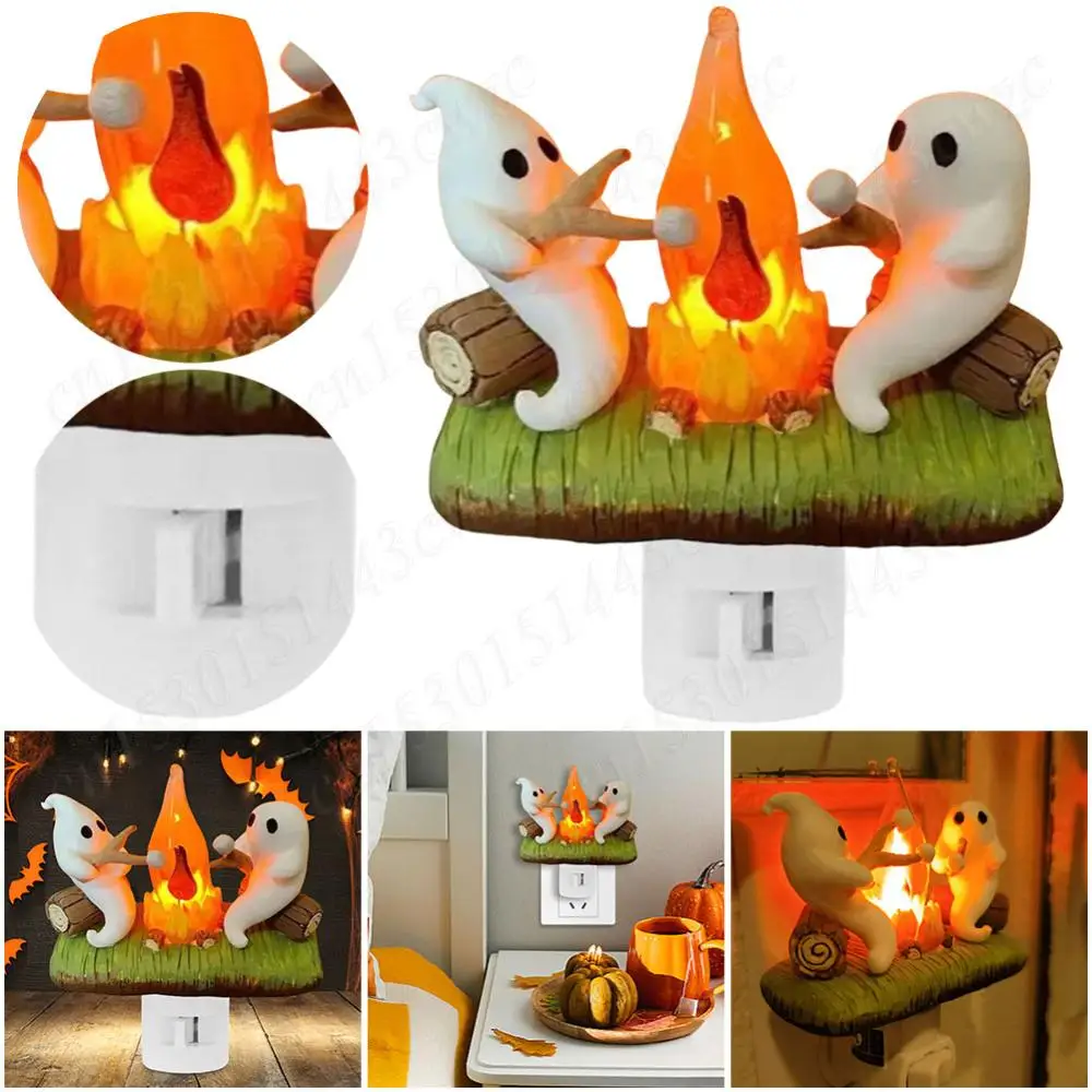 New Ghost Campfire Flickering Nightlight Ghost Campfire Flickering Plug in Night Light Ghost Roasting Marshmallows Night Light