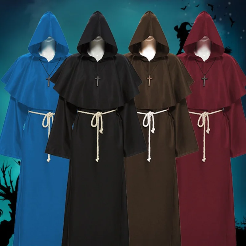 Accesorios de Cosplay de Halloween, batas de monje Medieval, fiestas de maquillaje, disfraces de mago, disfraces de sacerdote, disfraces de espectáculo escénico para hombres