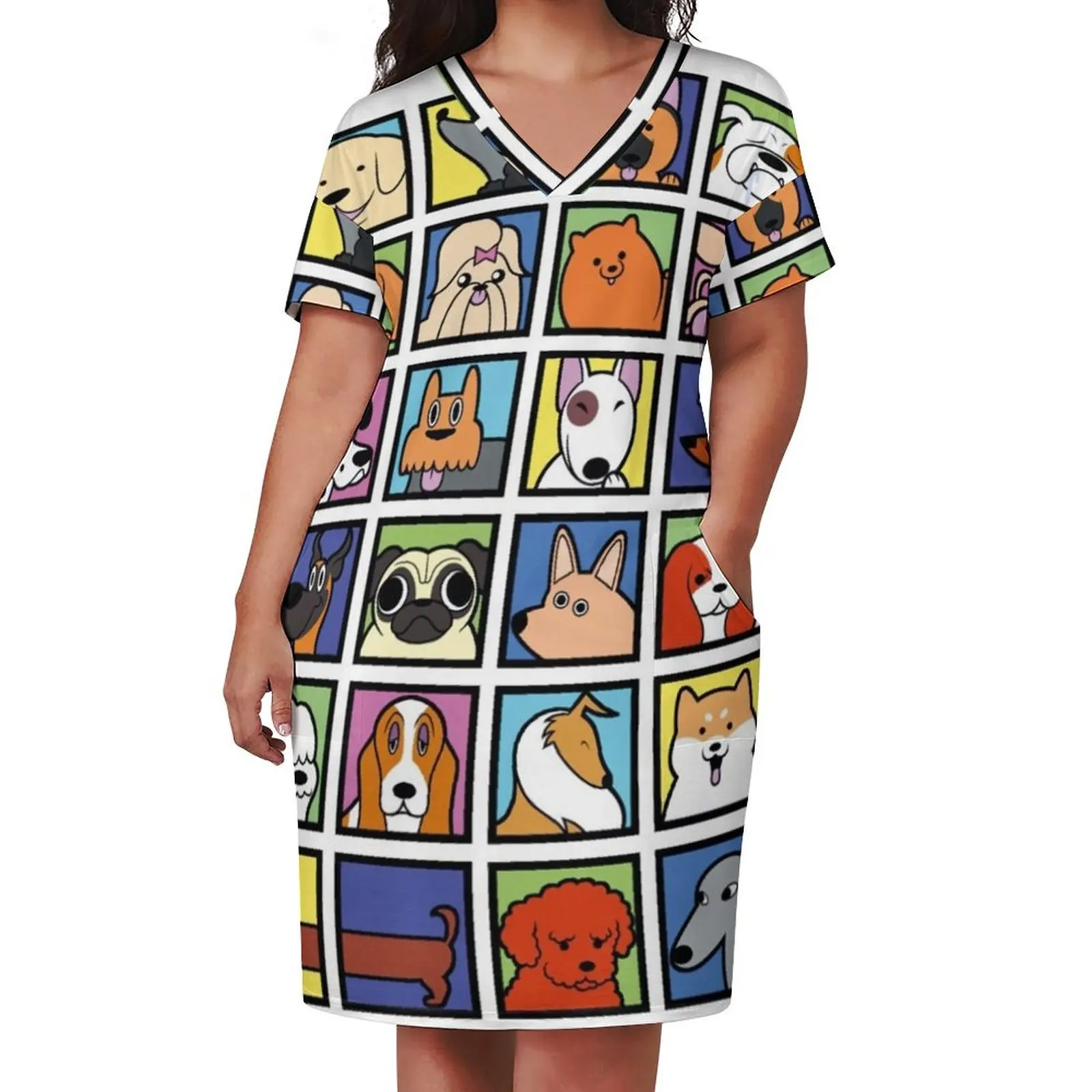 Cartoon Dog Breeds Loose Pocket Dress women's clothing trend 2025 luxury dress summer dresses for women 2025