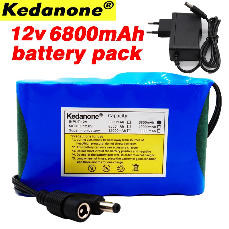 

Original 18650 lithium ion battery portable rechargeable battery DC 12V 12.6V 6800mAh 12.6V battery pack + 12.6v1a charger