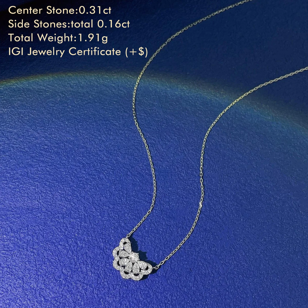 Fan-shaped Natural Diamond Necklace Pear and Round Natural Diamond Necklace 18K White/Rose Gold Total 0.47ct Pendant Necklace