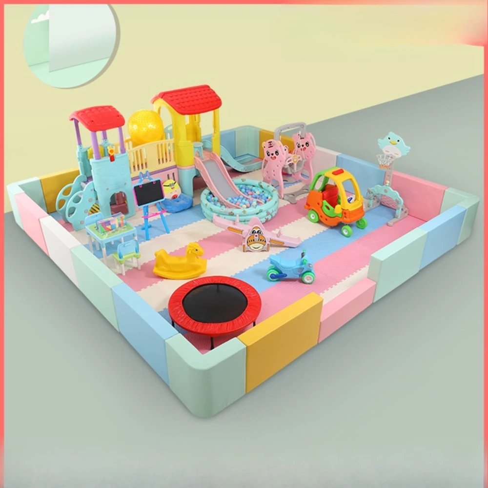 Children's soft fence playground household indoor soft bag ball pool slide playground small family naughty castle