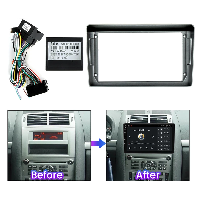 9-inch 2 din Android car multimedia radio frame suitable for PEUGEOT 407 2004-2008 center console frame with canbus cable