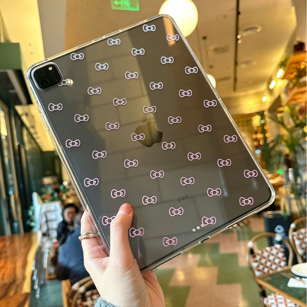Gentle Full Screen Pink Bow Tie Cover For iPad Pro 13 11th M5 M4 12.9 A16 10 8 7 9th 10th For iPad Air 11 M2 M3 Mini Tablet Case