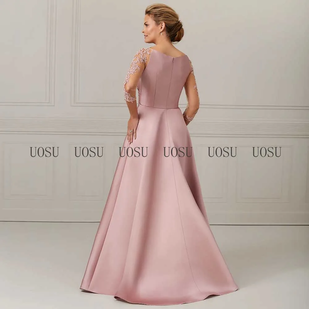 Robe de soirée rose élégante pour la mère de la mariée, robe longue, ligne A, manches 2022, anniversaire, mariage, invité, quel que soit le col en V, appliques, 3/4