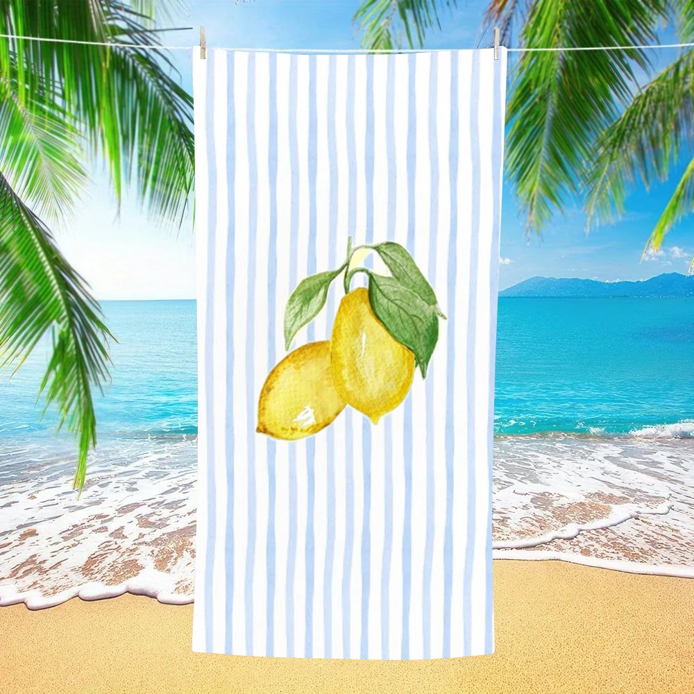 Pastel Vertical Stripe Citrus Fruit Beach Towel Cute Style Bath Towel for Adults Holiday Trip