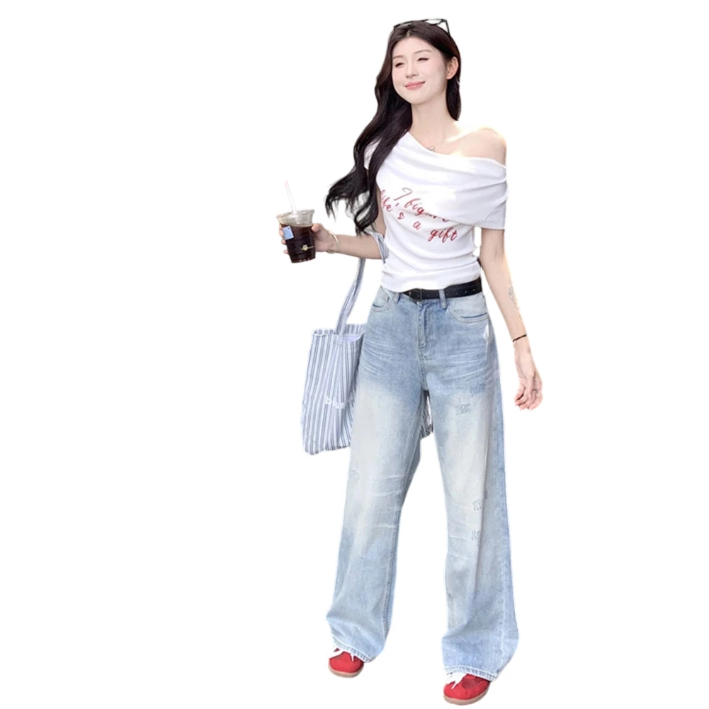 for y2k Themed Events for y2k Crop Top Slash Neck Blouse for y2k Off Shoulder Letter Printed Design 10 Spandex Stretch