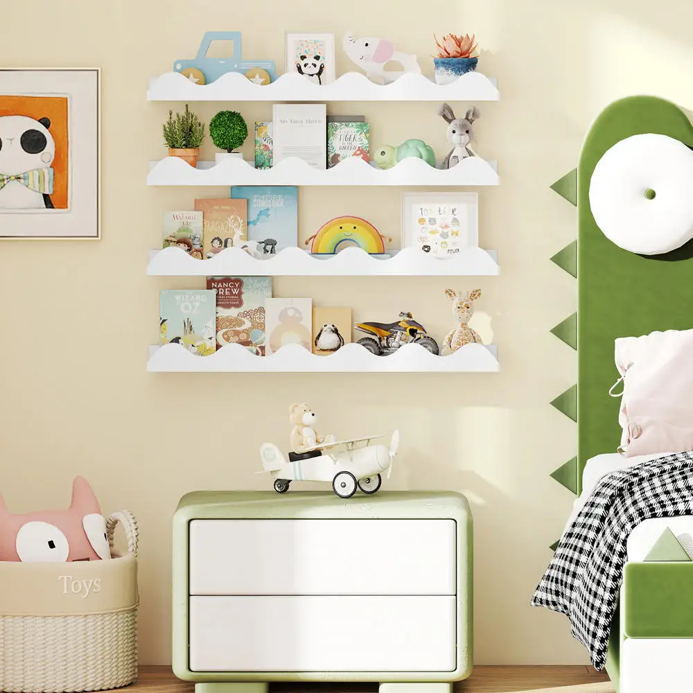 24 Inch Kids Bookshelf Set of 4 Wall-Mounted Picture Ledge Shelf-White