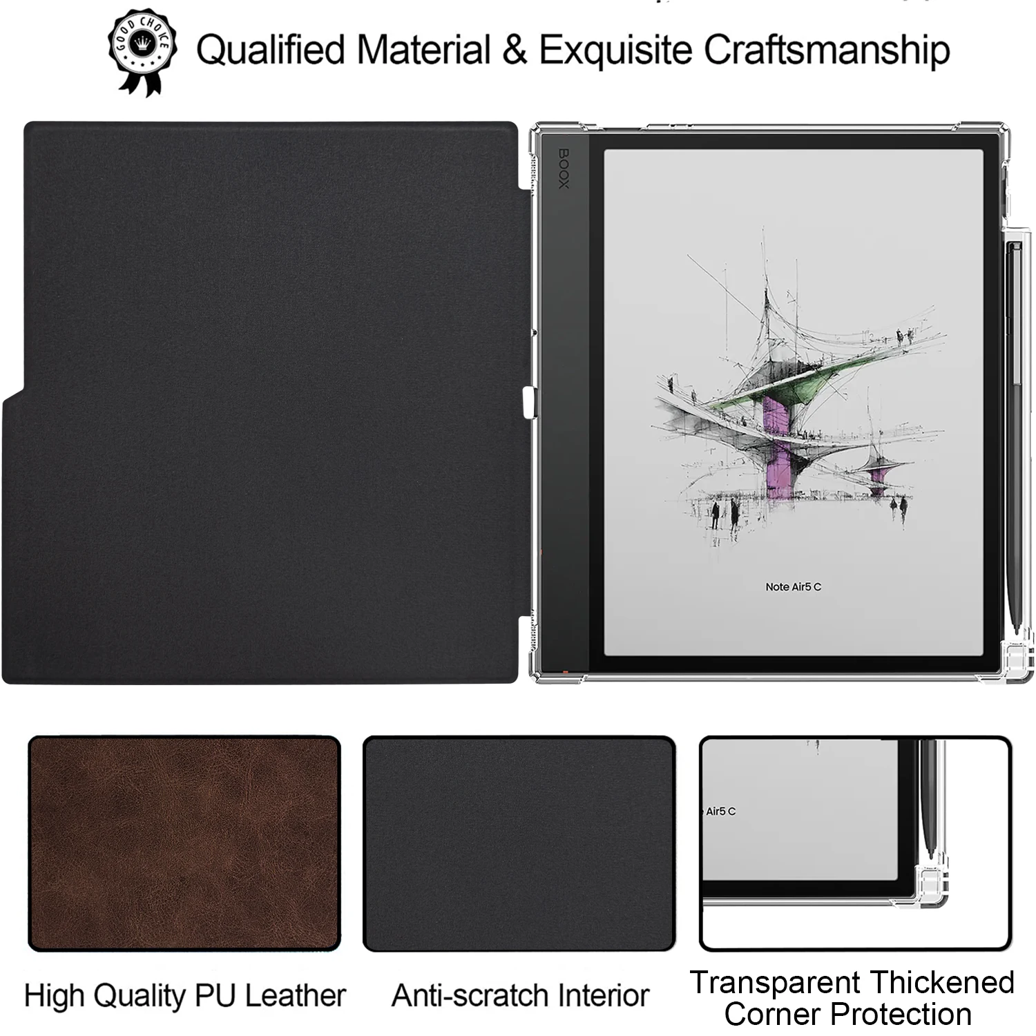Transparent TPU Back Case for Boox Note Air6 C (2026 Released) Cover with Auto Wake/Sleep, Built-in Pen Holder, Magnetic Closure