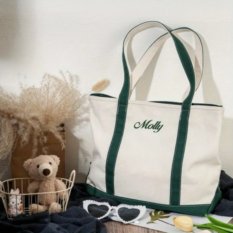 

Персонализированная большая сумка с вышитым именем, персонализированная холщовая сумка на плечо, индивидуальная подарочная сумка для подружки невесты, на заказ