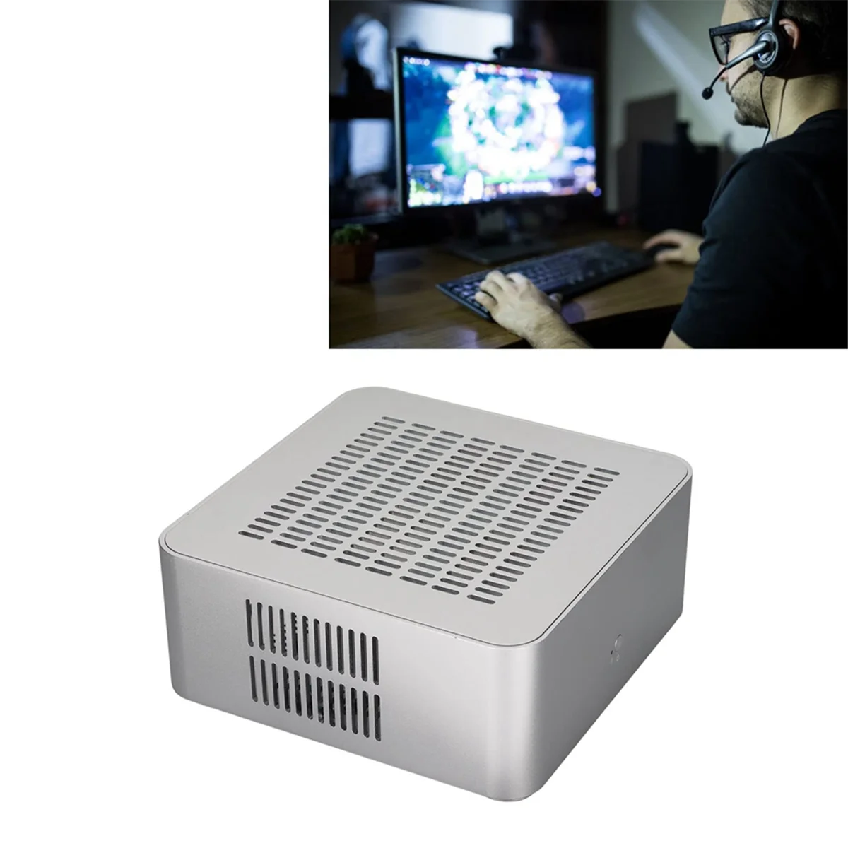 Hot Aluminum Chassis Small Desktop Computer Case PSU HTPC Mini-ITX PC Case 2 USB 3.0 Ports