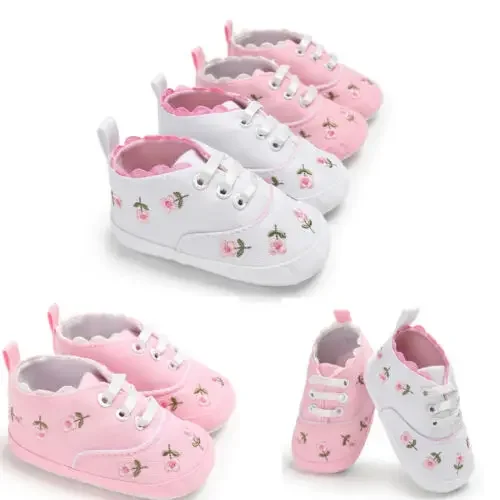 Lioraitiin Summer Baby Girl Soft Sole Canvas Flower Sneaker Shoes