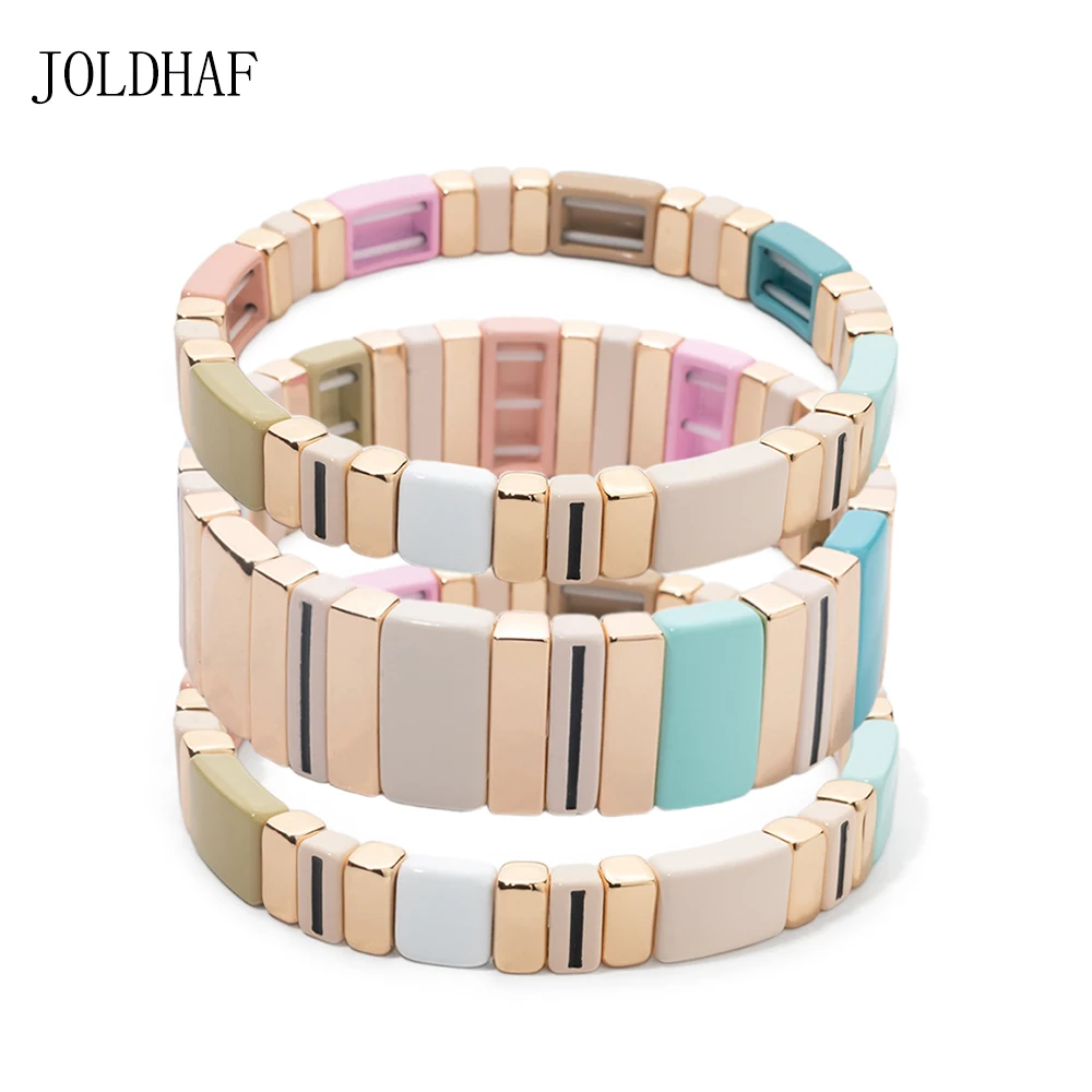 2024 New Pink Grenn Enamel Bracelets For Women Colorful Elastic Rope Bangle Drop Oil Charm Hand Jewelry