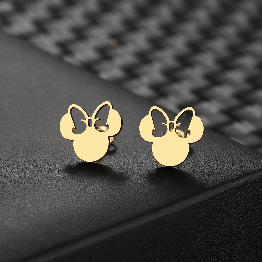 Stainless Steel Earrings 2022 Trend New Anime Cute Cartoon Bow Mouse Fashion Charms Stud Earrings For Women Jewelry Party Gifts