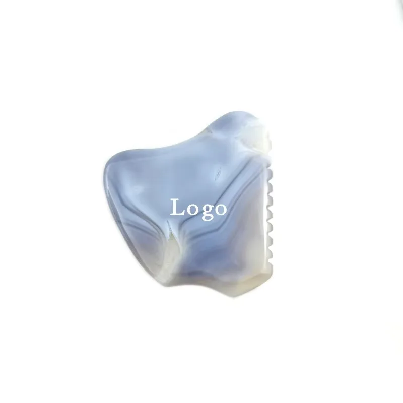 Grey Agate Gua Sha Tool Toothed Edge Facial Skin Lifting Anti‑Puffiness Face Massage Beauty Tool