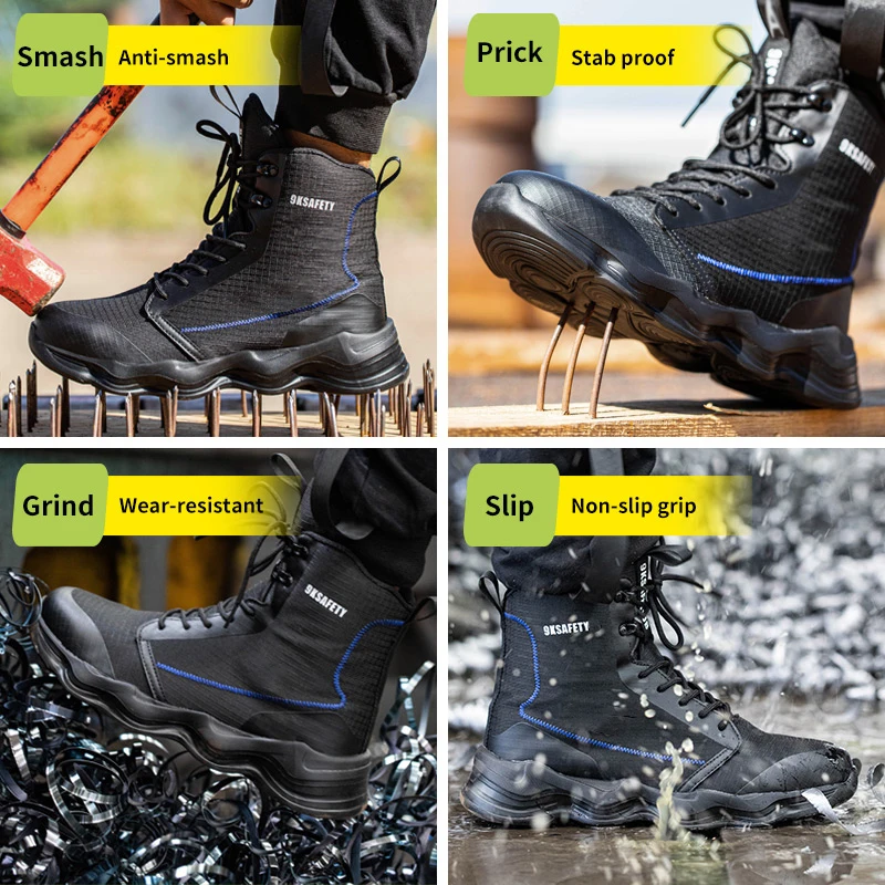 New Safety Shoes Men Boots High Top Work Sneakers Steel Toe Cap Anti-smash Puncture-Proof Work Boots Indestructible Shoes