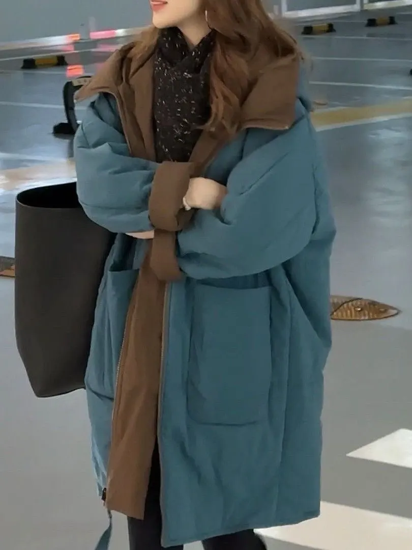 

Двусторонняя утепленная хлопковая куртка женская средней длины свободного кроя в корейском стиле, зимняя верхняя одежда, теплая, модная, для повседневной носки