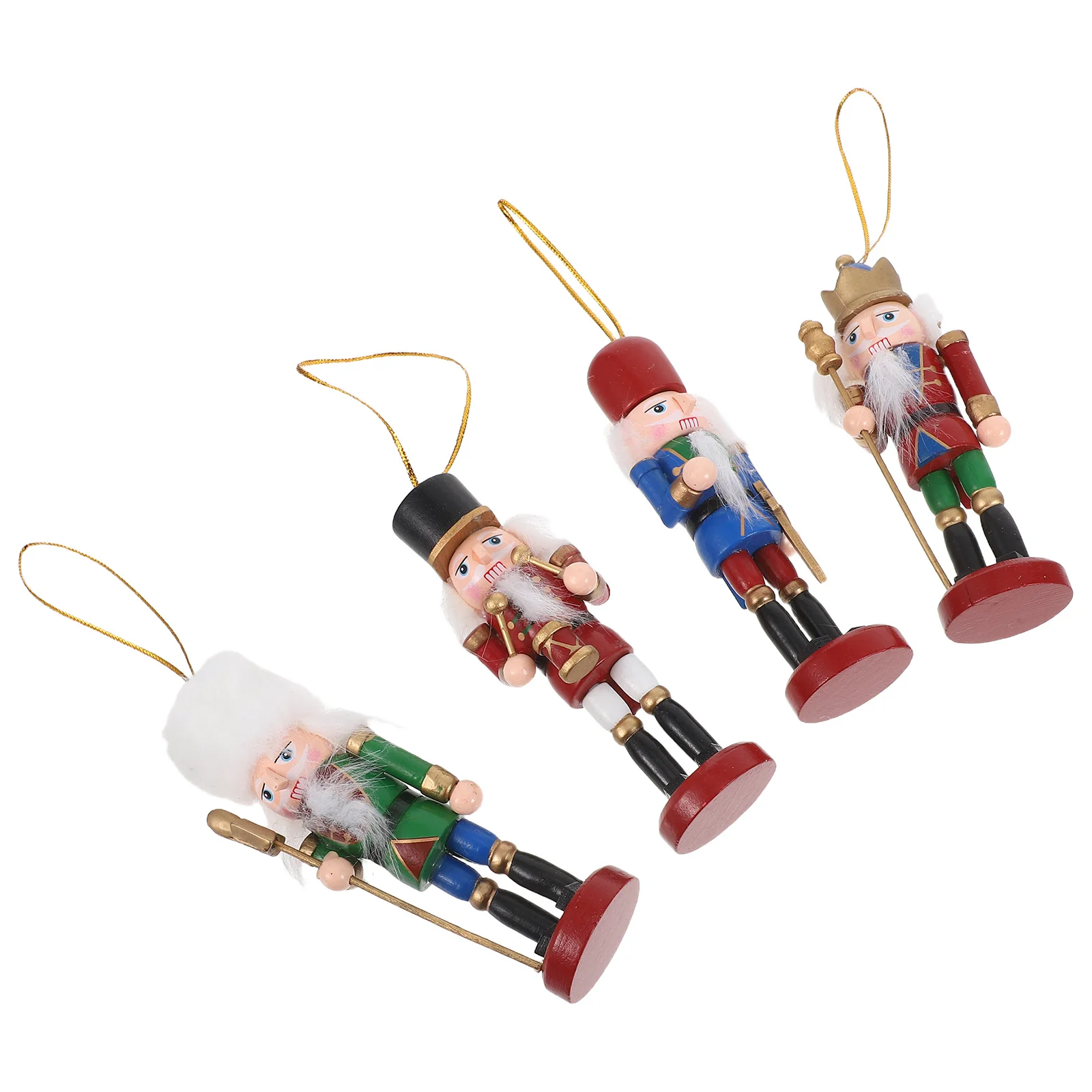 

4Pcs Xmas Wood Nutcracker Soldier Hanging Decorations Christmas Wooden Nutcracker Ornaments Holiday Party Supplies