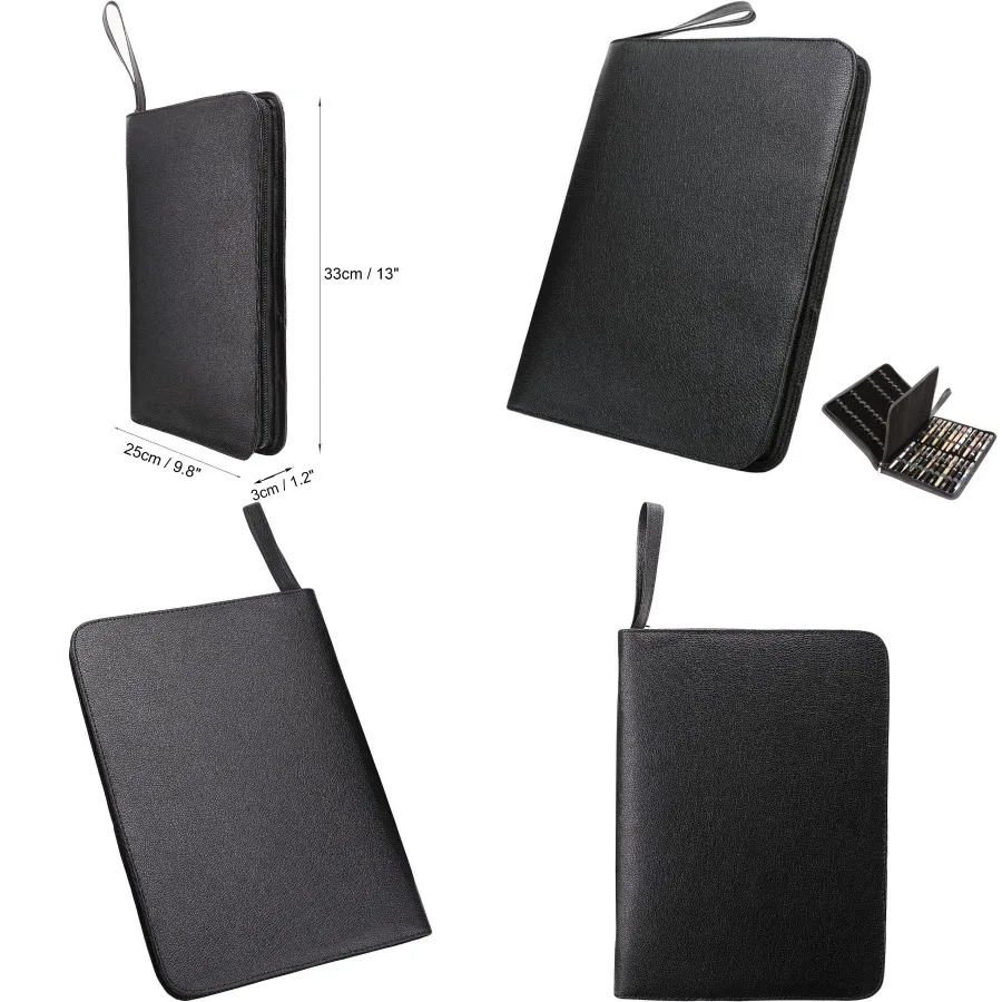 กล่องใส่ปากกาหมึกซึมหนัง PU สีดำขนาดใหญ่ ออกแบบมาสำหรับมืออาชีพและการใช้งานประจำวัน เหมาะสำหรับใส่ปากกาโรลเลอร์หลายด้าม