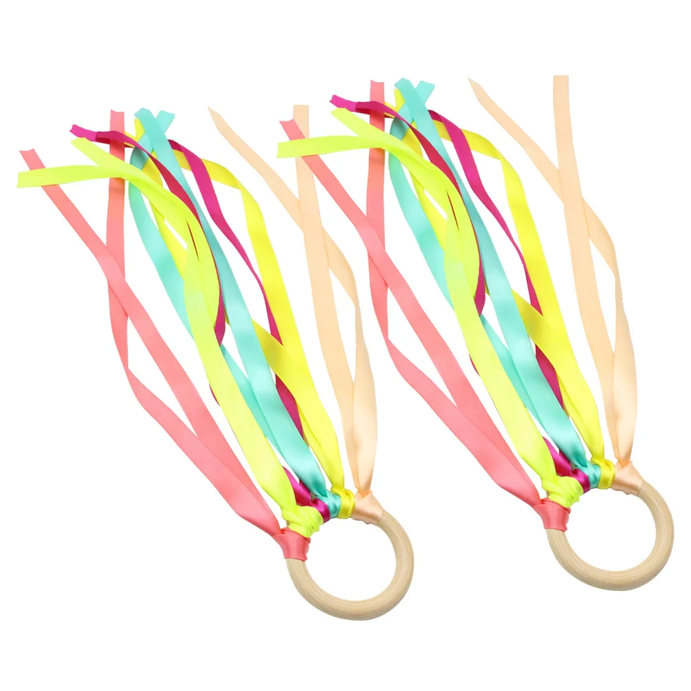 

2 PCS Dancing Gymnastics Ribbon Kids Streamers Silk Wooden Dance Rhythmic Toddler