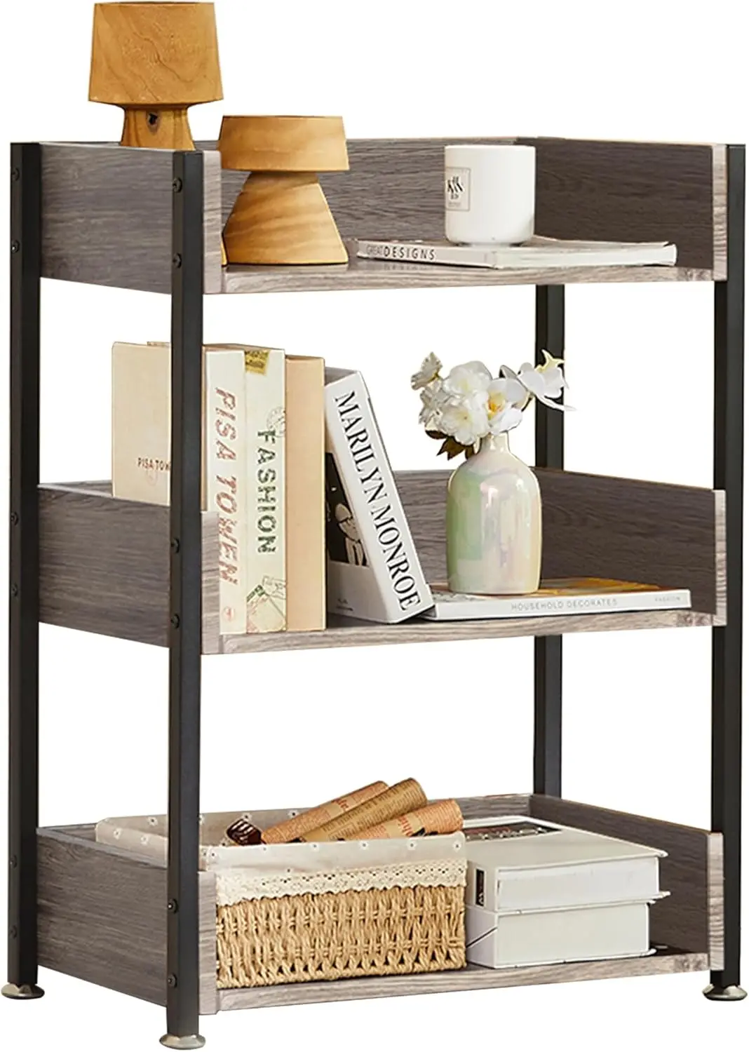 

Bookshelf,Small Bookcase,3-Tier Storage Organizer,Industrial Shelving Unit for Home Office,Living Room,Dormitory,30' H,Brown