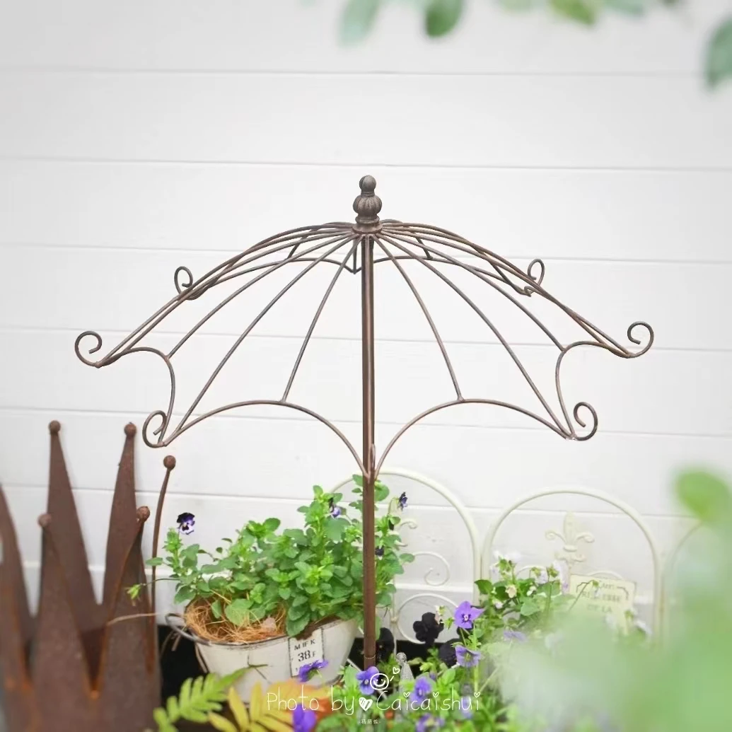 Cast Iron Umbrella Frame Plant Vine Support Flower Insert Iron Art Garden Decor Villa Courtyard Balcony Decoration