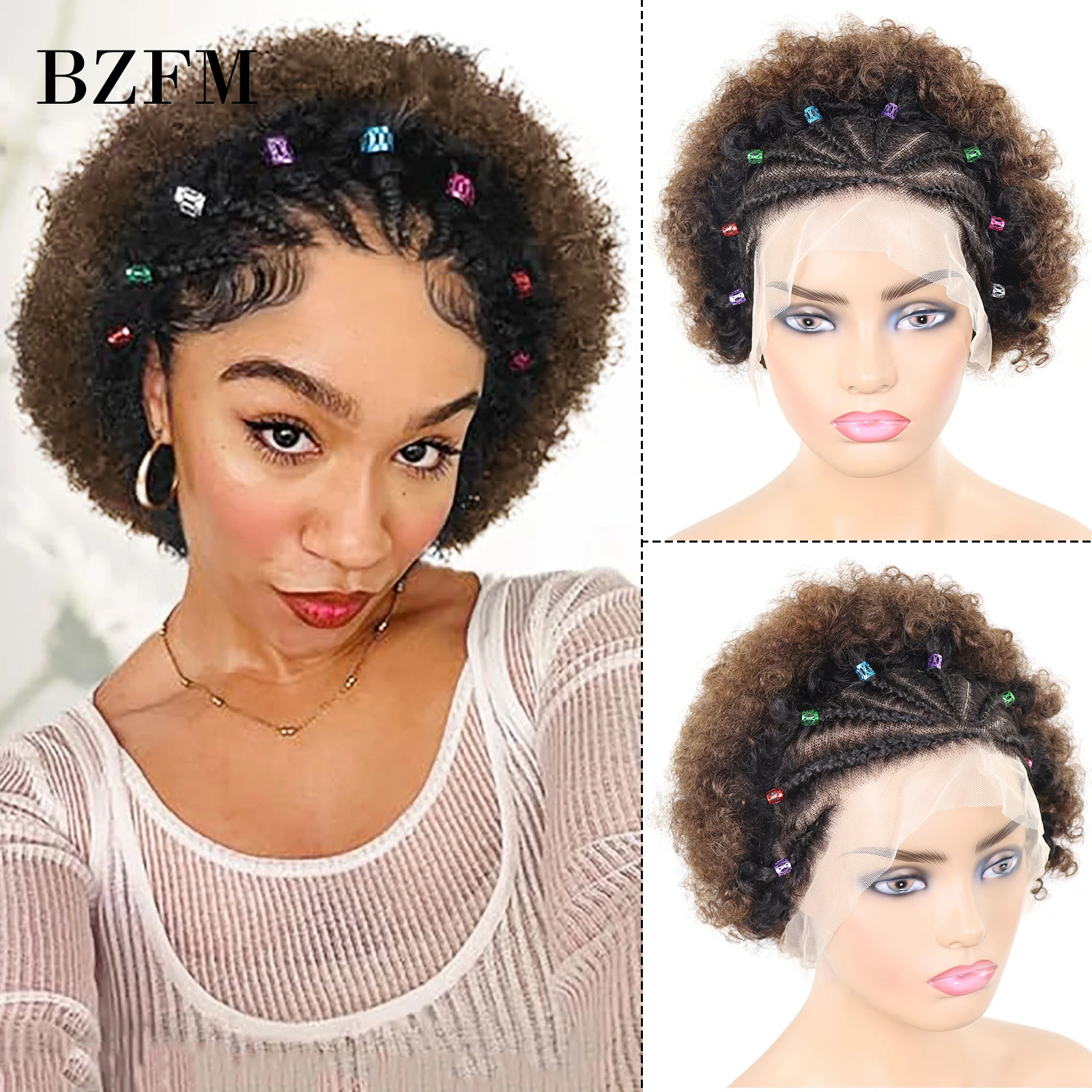 

6Inch Short Afro Kinky Curly Human Hair Wigs for Women 13x4 Lace Frontal Wig Ombre Blonde Colored African Braided Lace Front Wig