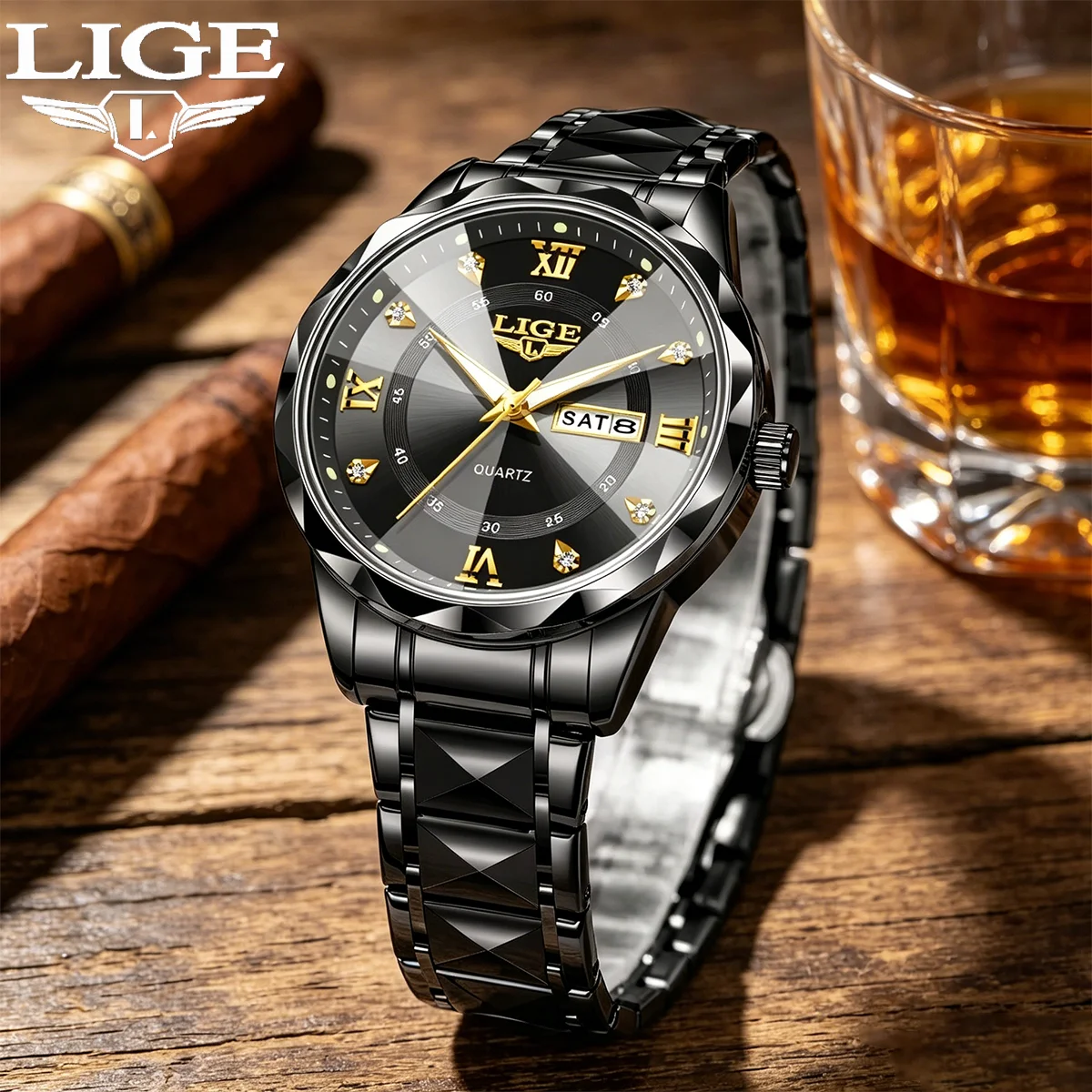 Luxury Watch Gold And Black - Złoto-czarny męski luksusowy zegarek na rękę