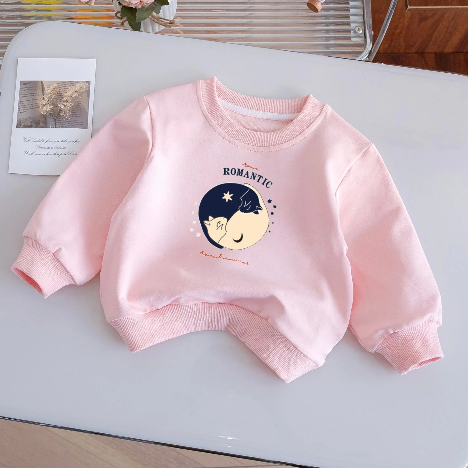 

Kids Diverse Graphic Sweatshirt Pullover Dinosaur Romantic Cat Beverage Themed Hoodie Tops Casual Baby Costume For Boys Girls