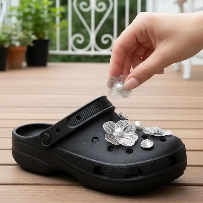 8Pcs Shoe Accessories Detachable Rhinestone-Encrusted Electroplated Metal Flower Decoration For Clogs Beach Shoes And Sandals