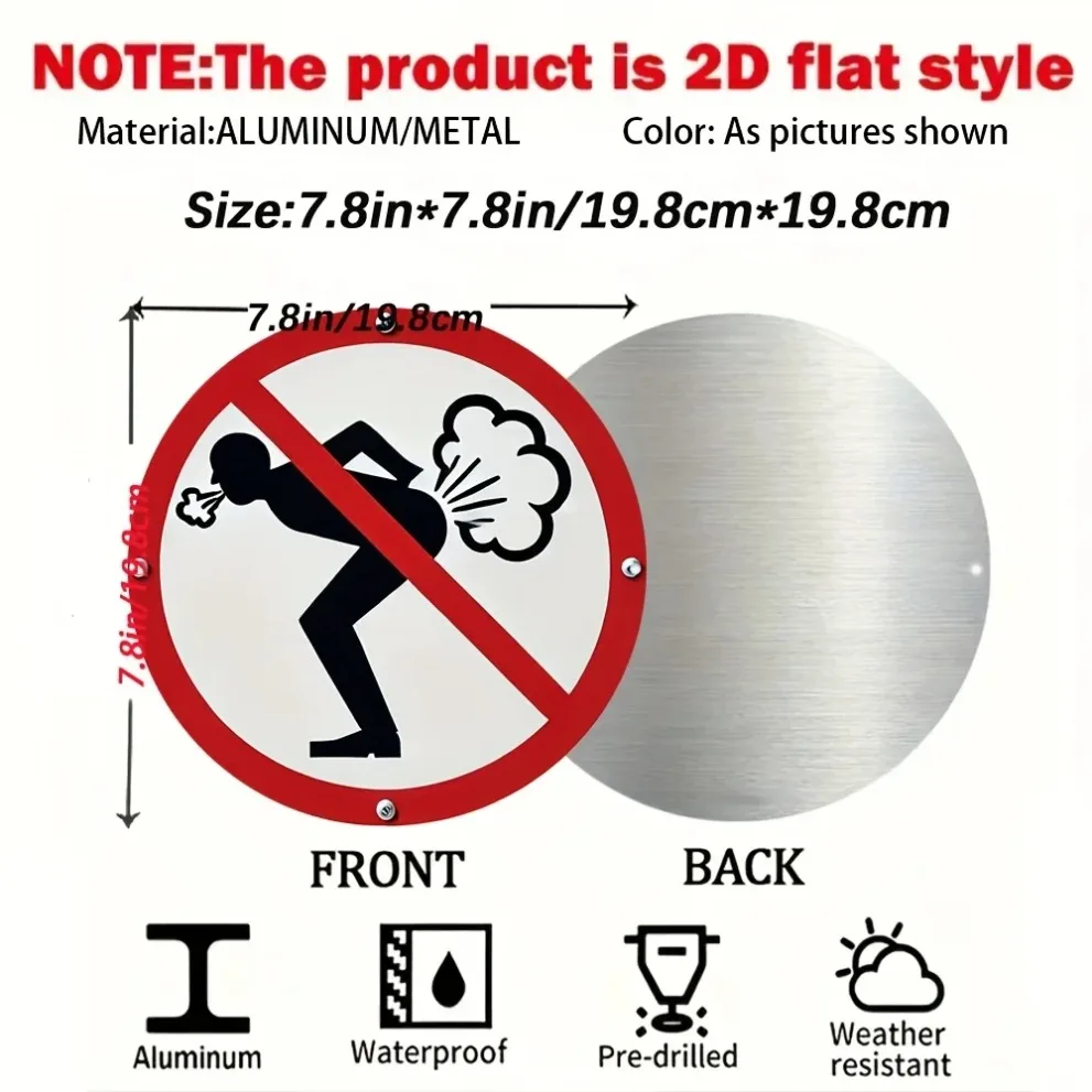 2D شقة لا يضرطن علامة مضحك جدار الفن الألومنيوم معدن الزخرفية شنقا اللوحة تحذير شارة تحصيل #3