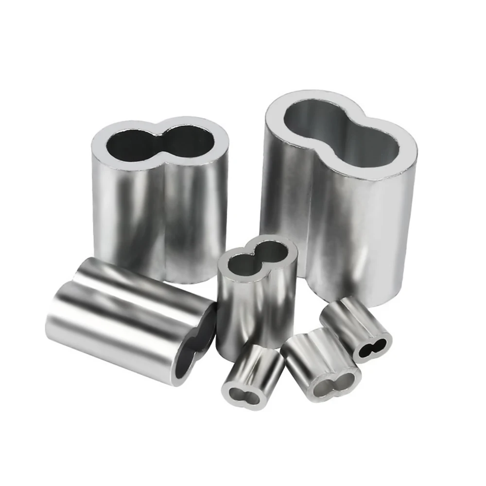 20-100 Double Hole Cable Crimp Ring 8-Shape Aluminum Sleeve Clamps For 1/1.2/1.5/2/3/4/5/6mm Steel Wire Rope Fixed Accessories