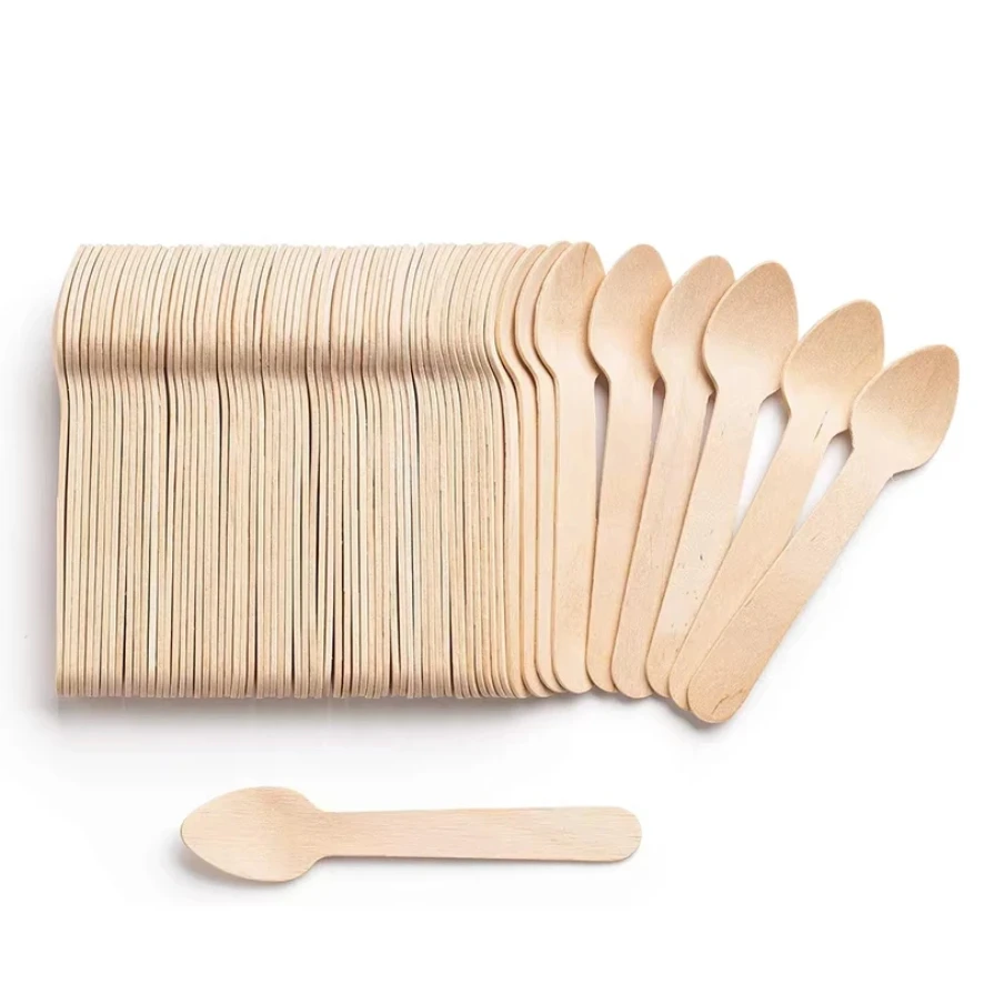 

50/100Pcs Disposable Wooden Spoons Tasting Sampling Spoons Yogurt Ice Cream Spoon Dessert Forks Spoons Wedding Party Tableware