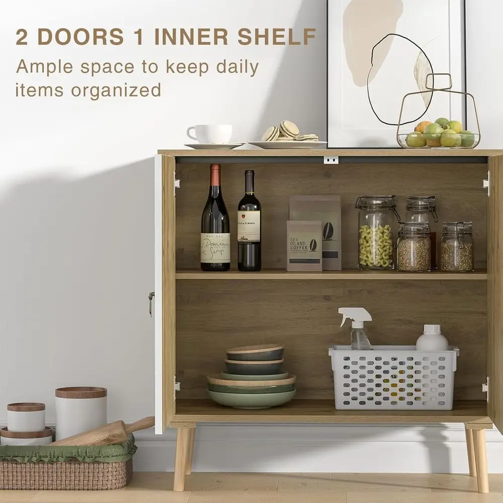 Armário de armazenamento de cozinha com prateleiras ajustáveis, pés de madeira maciça, adequado para corredor, entrada, sala de estar